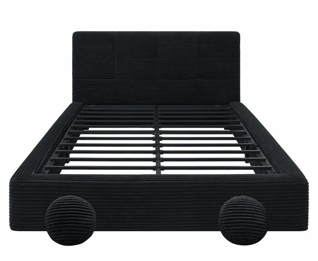 Alt view image 6 of 7 - Queen Size Compression Bed Upholstered Bed Frame with Headboard, Vacuum Sealed Foam with Metal Slats Box Spring Needed