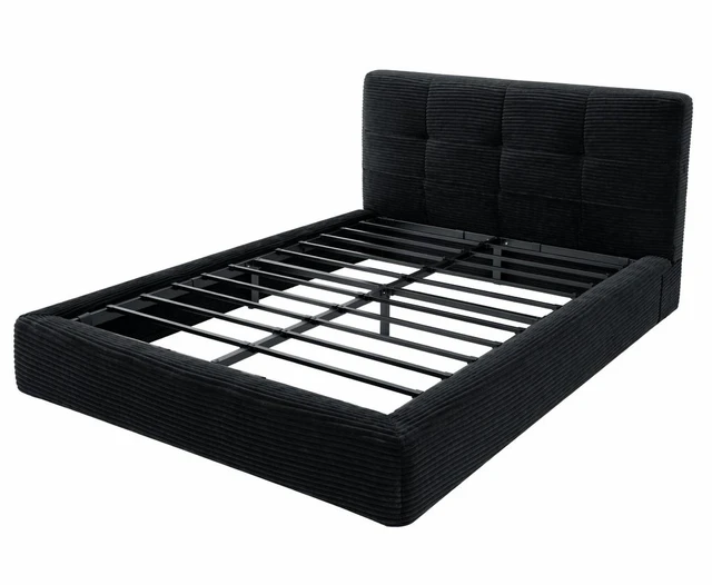 Alt view image 7 of 7 - Queen Size Compression Bed Upholstered Bed Frame with Headboard, Vacuum Sealed Foam with Metal Slats Box Spring Needed