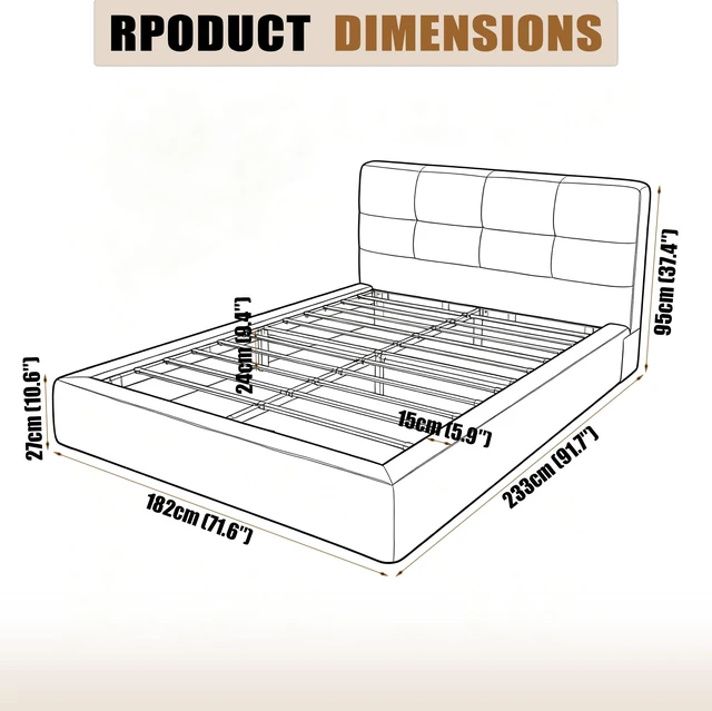 Alt view image 4 of 7 - Queen Size Compression Bed Upholstered Bed Frame with Headboard, Vacuum Sealed Foam with Metal Slats Box Spring Needed