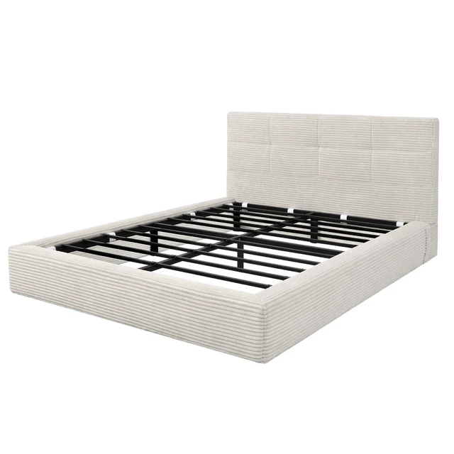 Alt view image 7 of 7 - Queen Size Compression Bed Upholstered Bed Frame with Headboard, Vacuum Sealed Foam with Metal Slats Box Spring Needed