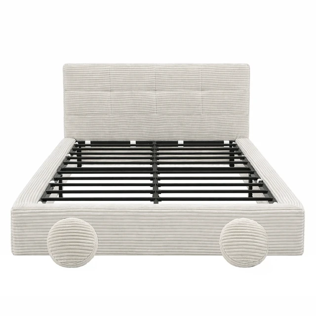 Alt view image 6 of 7 - Queen Size Compression Bed Upholstered Bed Frame with Headboard, Vacuum Sealed Foam with Metal Slats Box Spring Needed