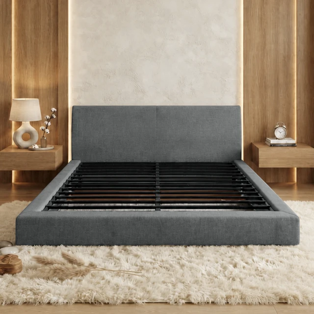 Alt view image 2 of 7 - King Size Compression Bed Wraparound Design with Vacuum Sealed Foam, Iron Frame Assembly Required, Grey, Cotton Linen