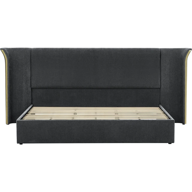 Alt view image 4 of 7 - King Size Wing-Back Upholstered Bed Frame, High Large Padded Headboard Soft Chenille Fabric Solid Frame for Mattress