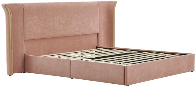 Alt view image 6 of 7 - King Size Wing-Back Upholstered Bed Frame, High Large Padded Headboard Soft Chenille Fabric Solid Frame for Mattress