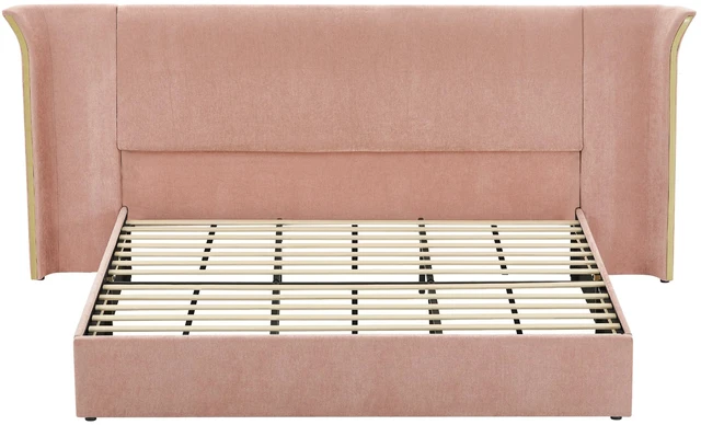 Alt view image 5 of 7 - King Size Wing-Back Upholstered Bed Frame, High Large Padded Headboard Soft Chenille Fabric Solid Frame for Mattress