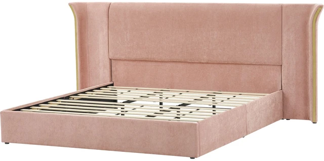Alt view image 7 of 7 - King Size Wing-Back Upholstered Bed Frame, High Large Padded Headboard Soft Chenille Fabric Solid Frame for Mattress