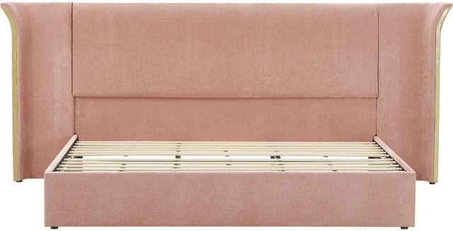 Alt view image 4 of 7 - King Size Wing-Back Upholstered Bed Frame, High Large Padded Headboard Soft Chenille Fabric Solid Frame for Mattress