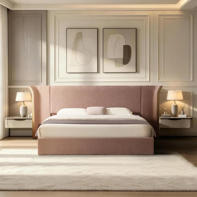 Alt view image 3 of 7 - King Size Wing-Back Upholstered Bed Frame, High Large Padded Headboard Soft Chenille Fabric Solid Frame for Mattress