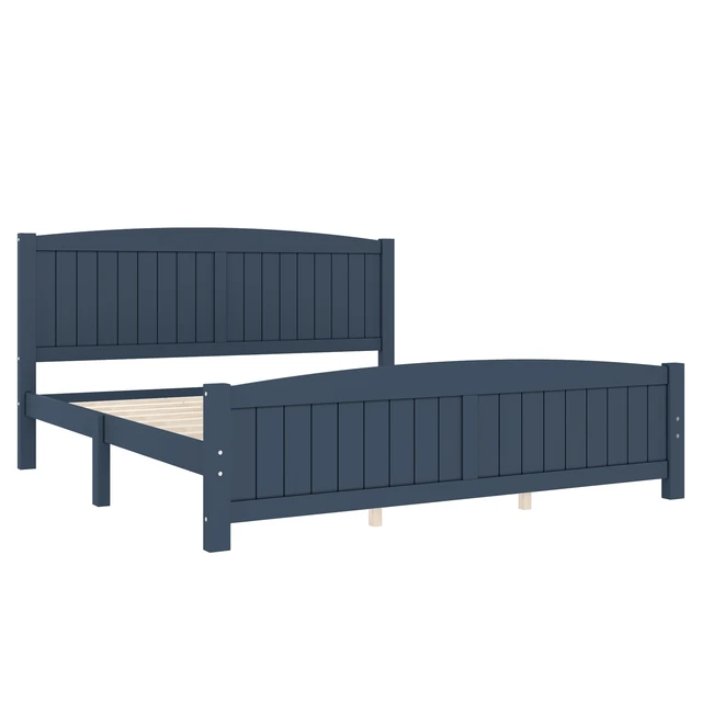 Alt view image 7 of 7 - King Size Platform Bed, Solid Platform Bed with Support Slats and Structure Box Spring Needed, Blue, MDF, Pine