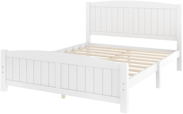 Alt view image 7 of 7 - Queen Size Platform Bed, Solid Platform Bed with Support Slats and Structure Box Spring Needed, Light White, MDF, Pine