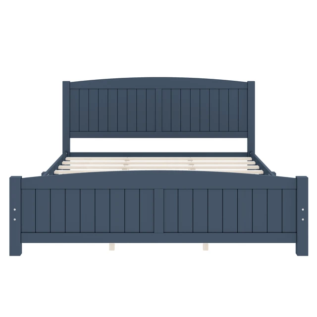 Alt view image 5 of 7 - King Size Platform Bed, Solid Platform Bed with Support Slats and Structure Box Spring Needed, Blue, MDF, Pine
