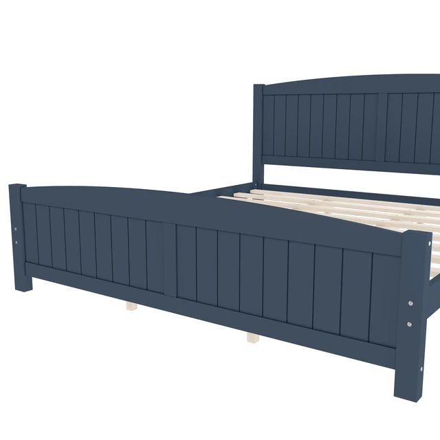 Alt view image 6 of 7 - King Size Platform Bed, Solid Platform Bed with Support Slats and Structure Box Spring Needed, Blue, MDF, Pine