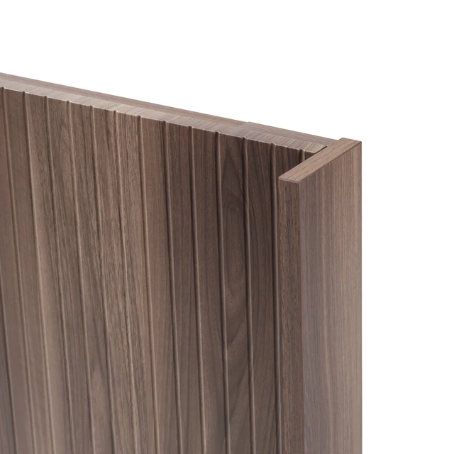 Alt view image 4 of 6 - King Size Headboard, Wall Mounted Wavy Fluted Panel with Outlets, Walnut Brown, MDF, Beds Frames Bases