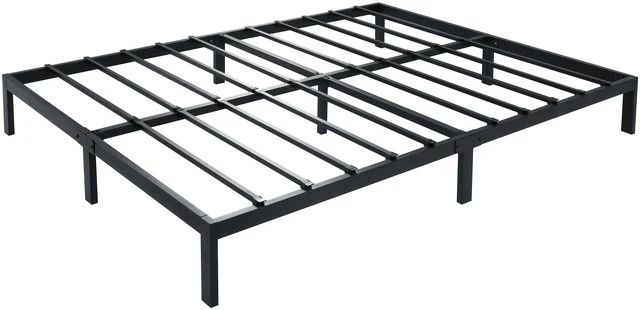 Alt view image 5 of 7 - Queen Size Compression Bed Upholstered Bed Frame with Headboard, Vacuum Sealed Foam with Metal Slats Box Spring Needed