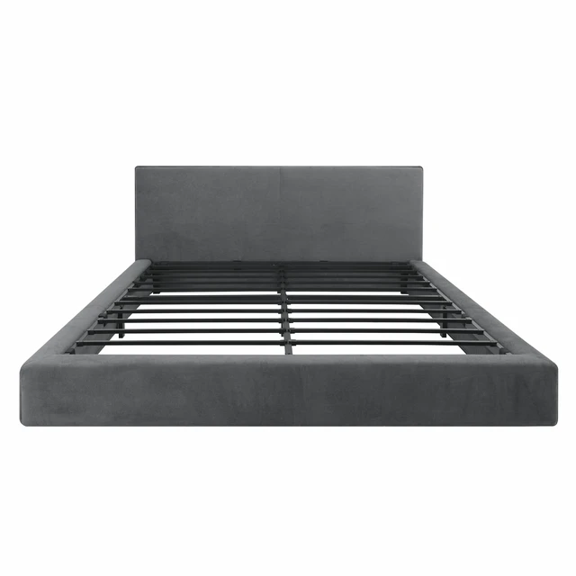 Alt view image 6 of 7 - King Size Compression Bed Wraparound Design with Vacuum Sealed Foam, Iron Frame Assembly Required, Grey, Cotton Linen