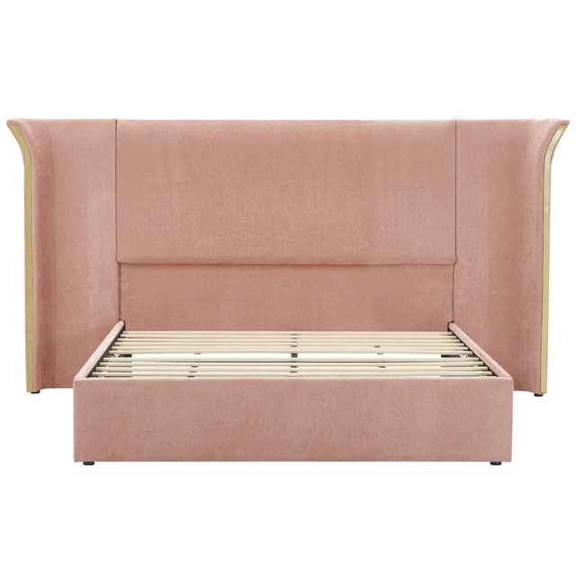 Alt view image 4 of 7 - Queen Size Wing-Back Upholstered Bed Frame, High Large Padded Headboard Soft Chenille Fabric Solid Frame for Mattress