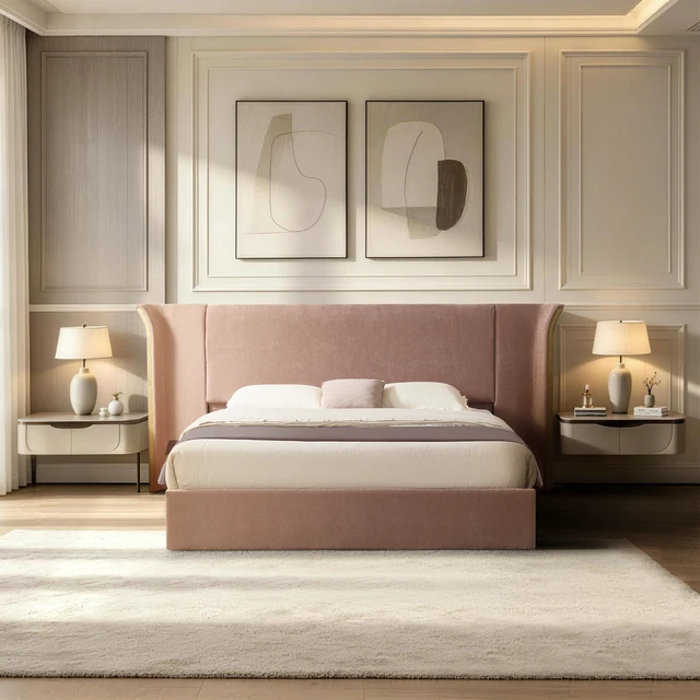 Alt view image 3 of 7 - Queen Size Wing-Back Upholstered Bed Frame, High Large Padded Headboard Soft Chenille Fabric Solid Frame for Mattress