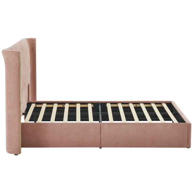 Alt view image 7 of 7 - Queen Size Wing-Back Upholstered Bed Frame, High Large Padded Headboard Soft Chenille Fabric Solid Frame for Mattress