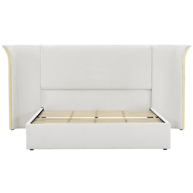 Alt view image 4 of 7 - Queen Size Wing-Back Upholstered Bed Frame, High Large Padded Headboard Soft Chenille Fabric Solid Frame for Mattress