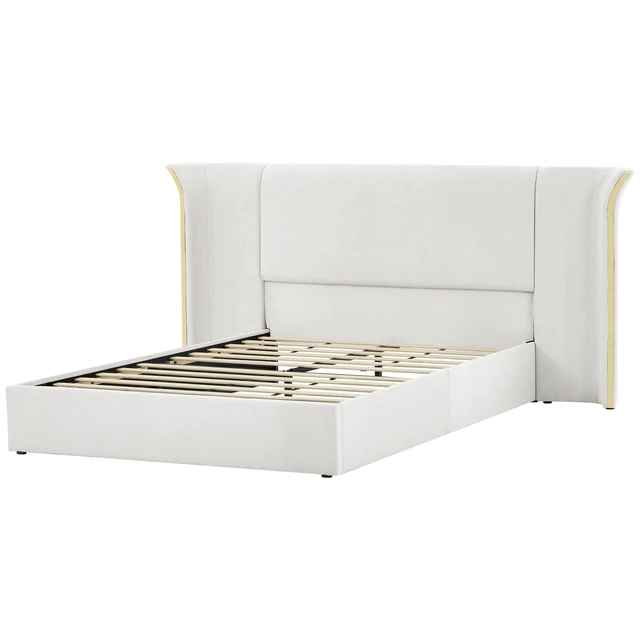 Alt view image 6 of 7 - Queen Size Wing-Back Upholstered Bed Frame, High Large Padded Headboard Soft Chenille Fabric Solid Frame for Mattress