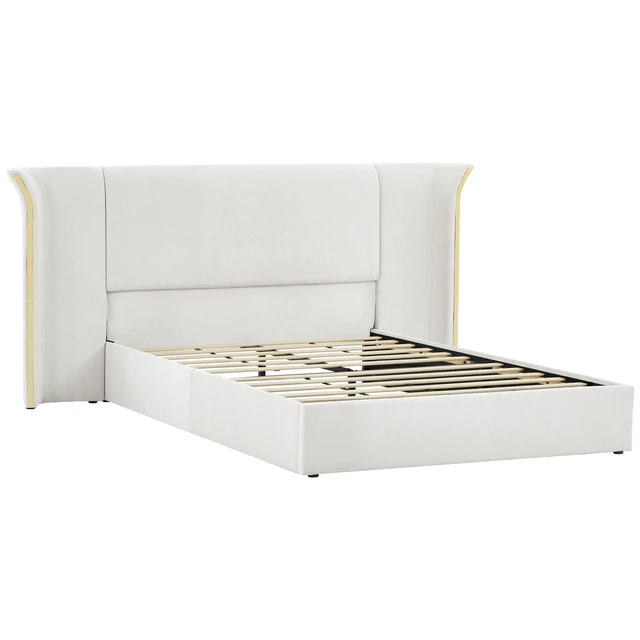 Alt view image 7 of 7 - Queen Size Wing-Back Upholstered Bed Frame, High Large Padded Headboard Soft Chenille Fabric Solid Frame for Mattress