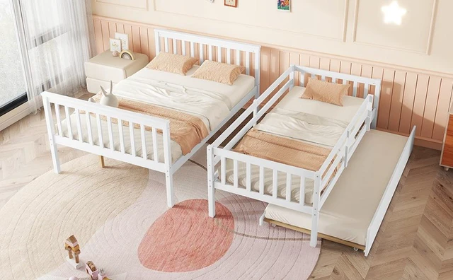 Alt view image 6 of 7 - Twin Over Full Rubber Bunk Bed with Trundle, Convertible Ladder and Guardrail Detachable Convertible Bed with Twin Size