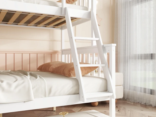 Alt view image 4 of 7 - Twin Over Full Rubber Bunk Bed with Trundle, Convertible Ladder and Guardrail Detachable Convertible Bed with Twin Size