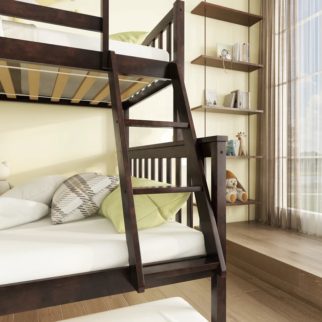 Alt view image 4 of 7 - Twin Over Full Rubber Bunk Bed with Trundle, Convertible Ladder and Guardrail Detachable Convertible Bed with Twin Size