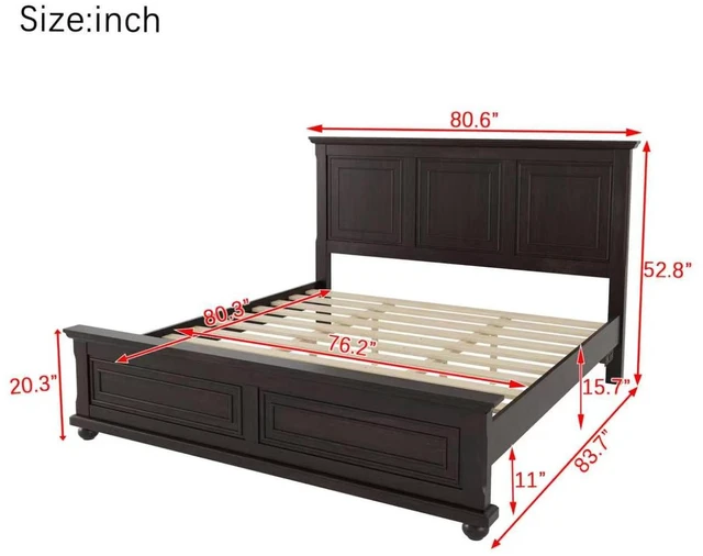Alt view image 6 of 7 - King Size Bed with Tall Headboard, Footboard USB Charging Station Pinewood Bed with Strengthened Frame Rich, Brown