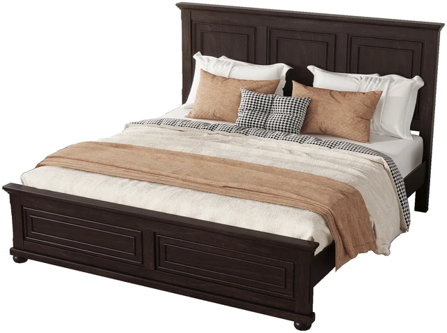 Alt view image 5 of 7 - King Size Bed with Tall Headboard, Footboard USB Charging Station Pinewood Bed with Strengthened Frame Rich, Brown