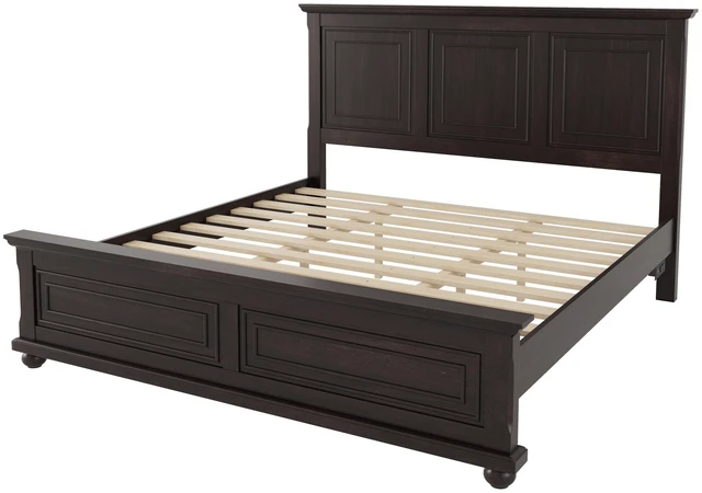 Alt view image 7 of 7 - King Size Bed with Tall Headboard, Footboard USB Charging Station Pinewood Bed with Strengthened Frame Rich, Brown