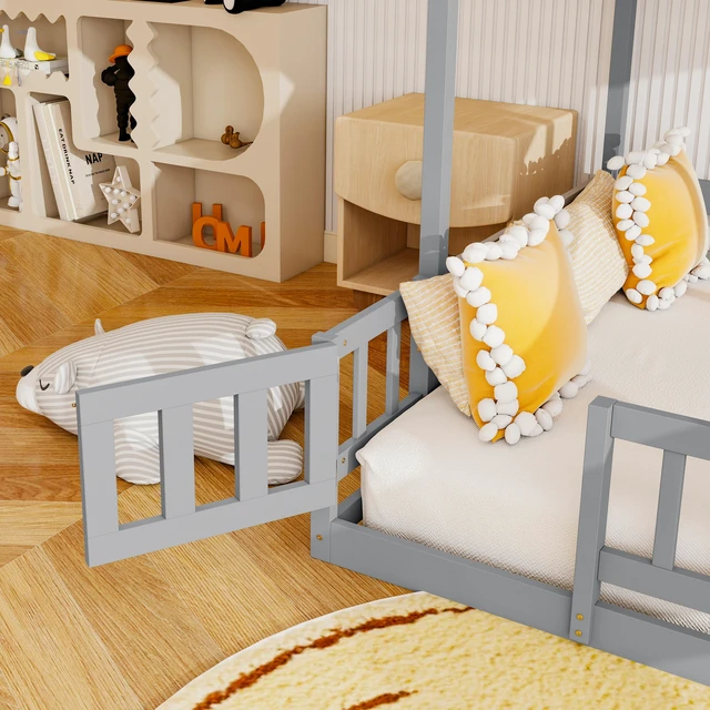 Alt view image 5 of 7 - Twin Over Full Bunk Bed with Slide, Storage Staircase Solid Wooden Bunk Bed with Safety Guardrails Old SKU, Grey, Pine