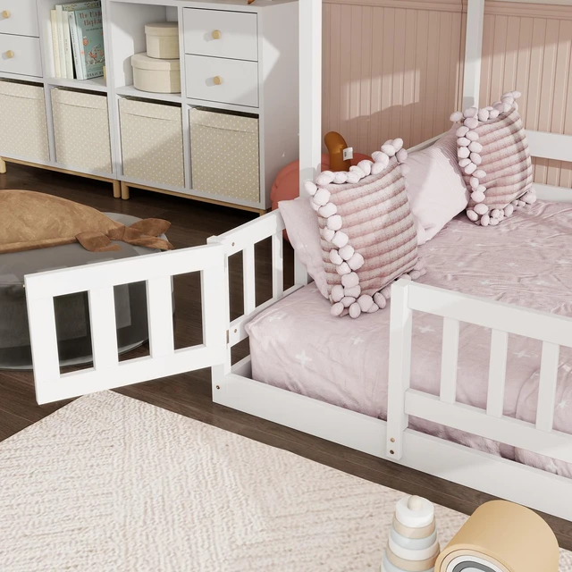 Alt view image 4 of 7 - Twin Over Full Bunk Bed with Slide, Storage Staircase Solid Wooden Bunk Bed with Safety Guardrails Old SKU, White