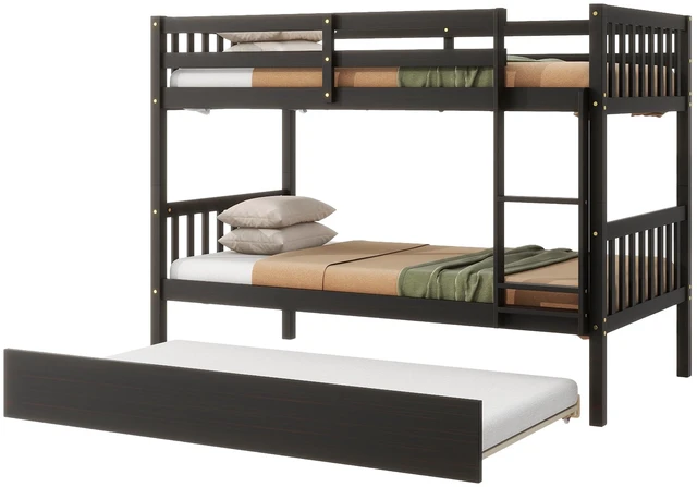 Alt view image 2 of 7 - Twin Over Twin Rubber Bunk Bed with Trundle, Convertible Into Size Beds Size Bunk Bed with Ladder and Safety Guardrails
