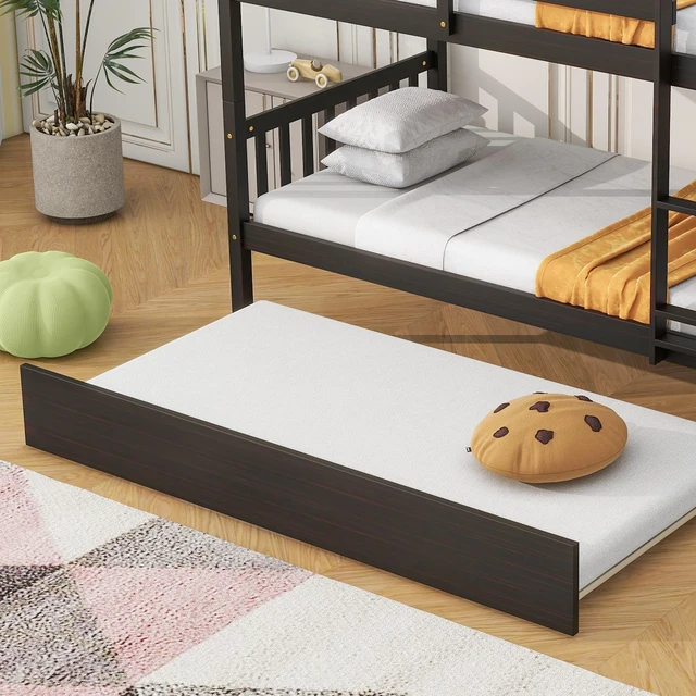 Alt view image 5 of 7 - Twin Over Twin Rubber Bunk Bed with Trundle, Convertible Into Size Beds Size Bunk Bed with Ladder and Safety Guardrails
