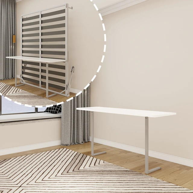 Alt view image 4 of 7 - DIY Cabinet and Bed Frame, Inchx62.6 Inch Desk Panel White Panel and Desk Frame, White Gray, Metal, Particle Board