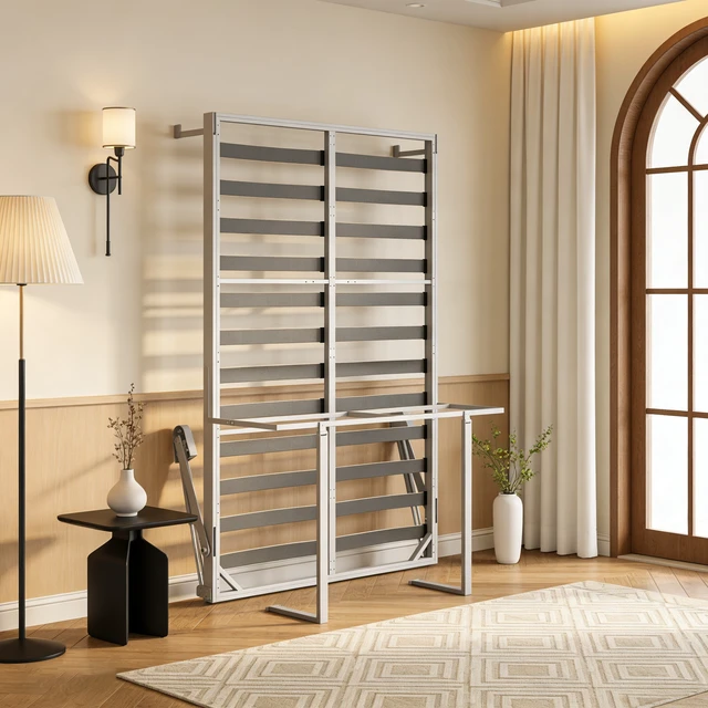 Alt view image 6 of 7 - DIY Cabinet and Bed Frame, Inchx62.6 Inch Desk Panel White Panel and Desk Frame, White Gray, Metal, Particle Board