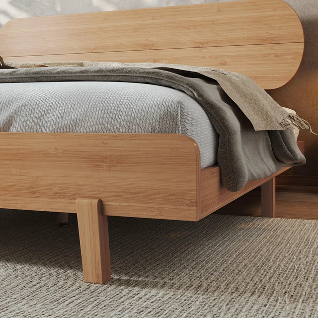 Alt view image 6 of 7 - King Size Bamboo Platform Bed with Round Shape Headboard and Little Footboard, Solid Bamboo Made Bed Frame with Support