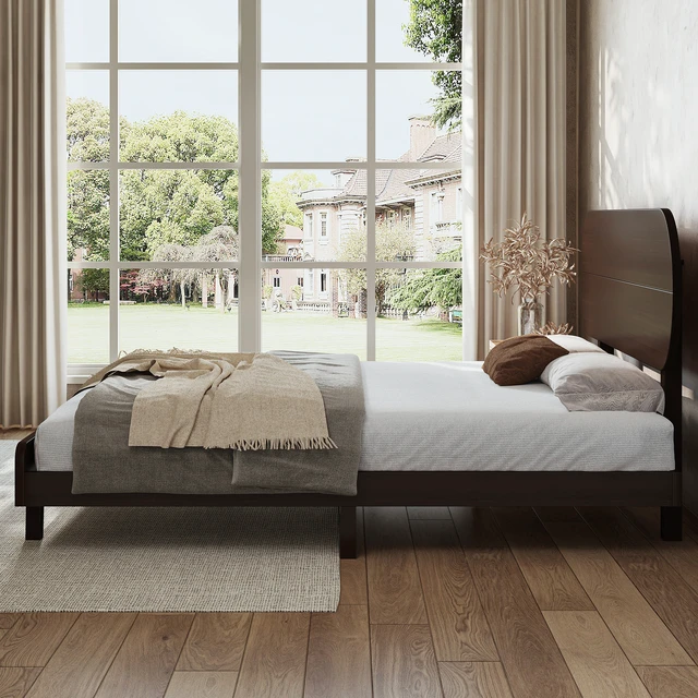Alt view image 4 of 7 - Queen Size Bamboo Platform Bed with Round Shape Headboard and Little Footboard, Solid Bamboo Made Bed Frame