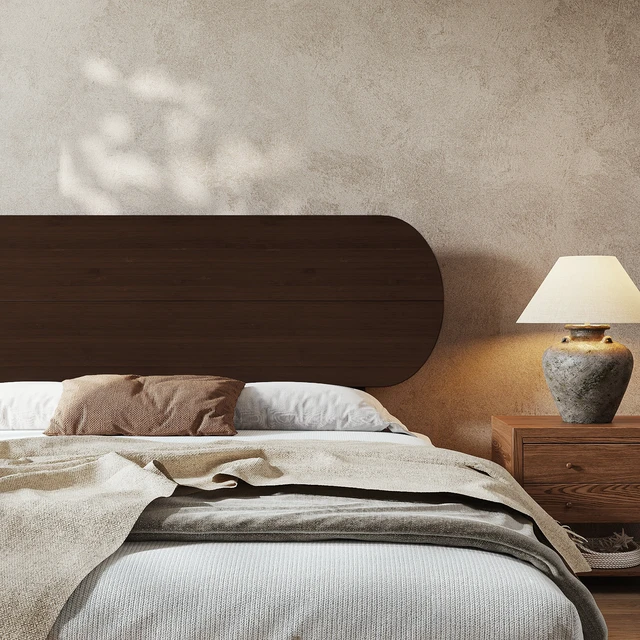 Alt view image 5 of 7 - Queen Size Bamboo Platform Bed with Round Shape Headboard and Little Footboard, Solid Bamboo Made Bed Frame