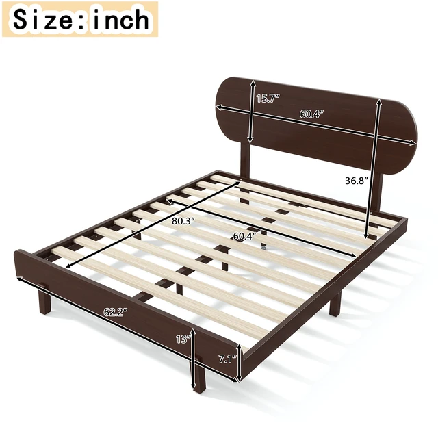 Alt view image 7 of 7 - Queen Size Bamboo Platform Bed with Round Shape Headboard and Little Footboard, Solid Bamboo Made Bed Frame
