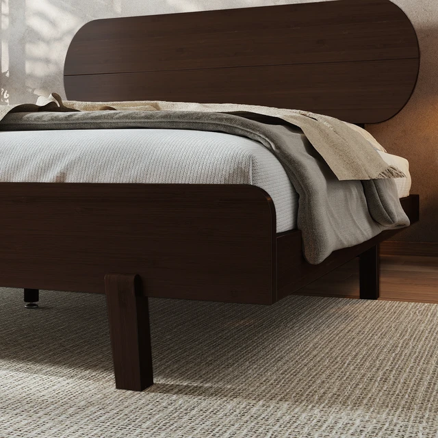 Alt view image 6 of 7 - Queen Size Bamboo Platform Bed with Round Shape Headboard and Little Footboard, Solid Bamboo Made Bed Frame