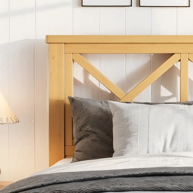 Alt view image 5 of 7 - Full Platform Bed with Design Headboard, Bamboo Made Bed Frame Full Size with Suppport Slats Mid-Century, Natural