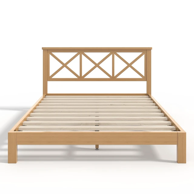 Alt view image 7 of 7 - Full Platform Bed with Design Headboard, Bamboo Made Bed Frame Full Size with Suppport Slats Mid-Century, Natural