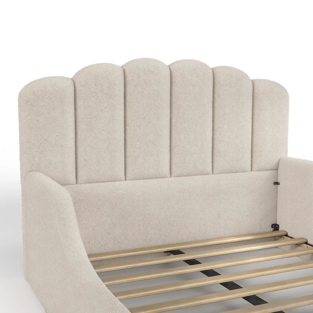 Alt view image 7 of 7 - Full Teddy Fabric Upholstered Floor Bed, Upholstered Kids Bed Low Profile Children Frame Soft Floor for Kids and Teens