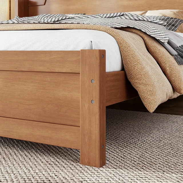 Alt view image 5 of 7 - King Solid Platform Bed with Headboard Natural Finish and Design, Easy Assembly Box Spring Needed Bed Frame, MDF, Pine