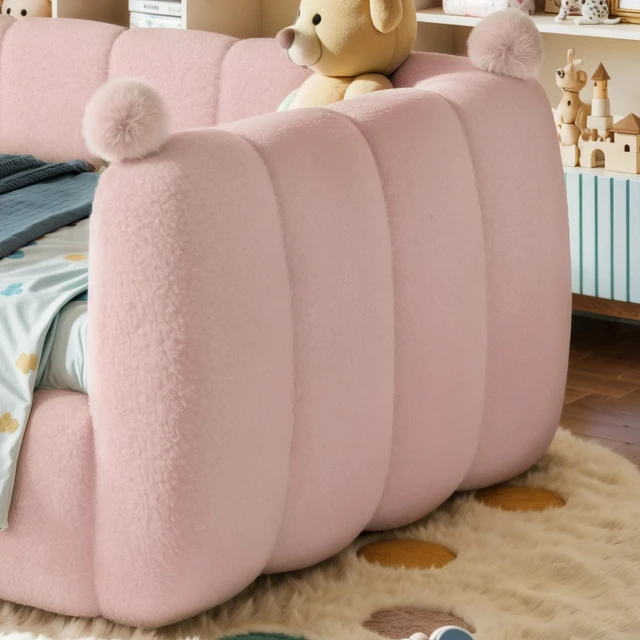 Alt view image 5 of 7 - Twin Size Kids Soft Upholstered Floor Bed, Montessori Floor Bed with Full Surround Safety Rails Low Ground Child Frame