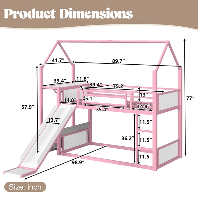 Alt view image 7 of 7 - Twin Over Twin Metal Bunk Bed with Slide, LED Clothing Hanging Area Fabric Storage Shelf and Power Outlet Childlike