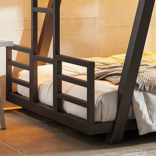Alt view image 6 of 7 - Twin Over Twin Bunk Bed with Side Ladders, Metal Bunk Bed with Spdcial Support Leg Design and LED Low Profile Black
