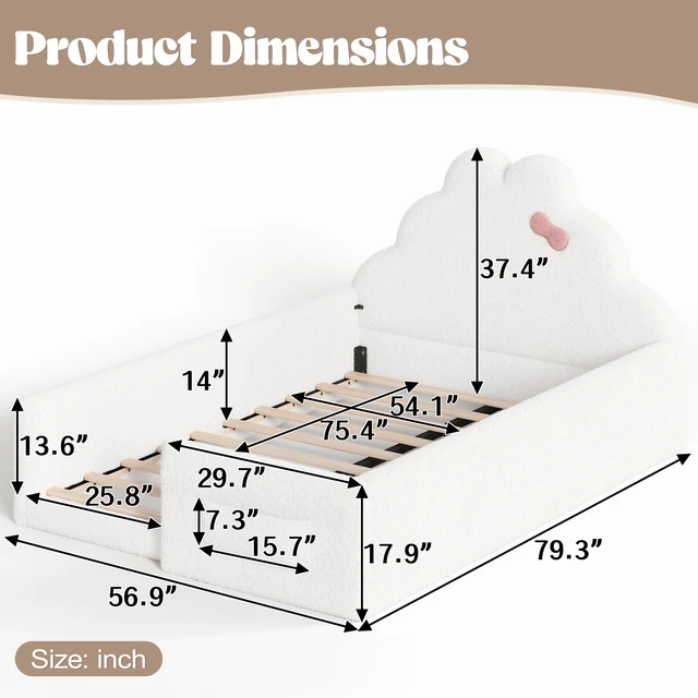 Alt view image 3 of 6 - Full Size Upholstered Floor Bed, Low 001e Ground Floor Bed Soft Padded Upholstered Kids Safe Children Frame